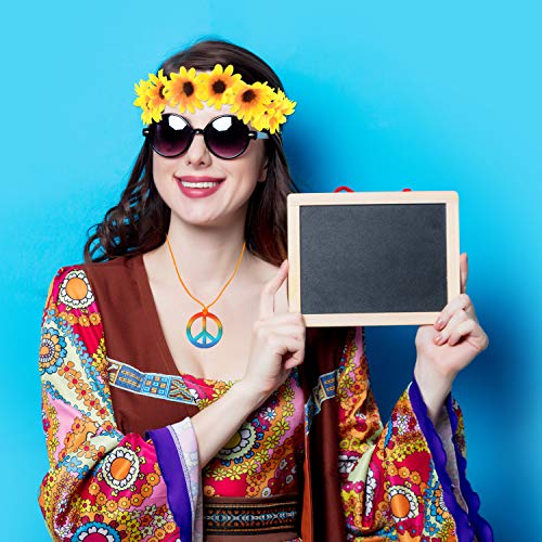 Sunshane Hippie Costume Accessory Set Includes 1 Pair of Hippie Sunglasses, 1 Piece Rainbow Peace Sign Necklace and 1 Piece Flower Crown Headband