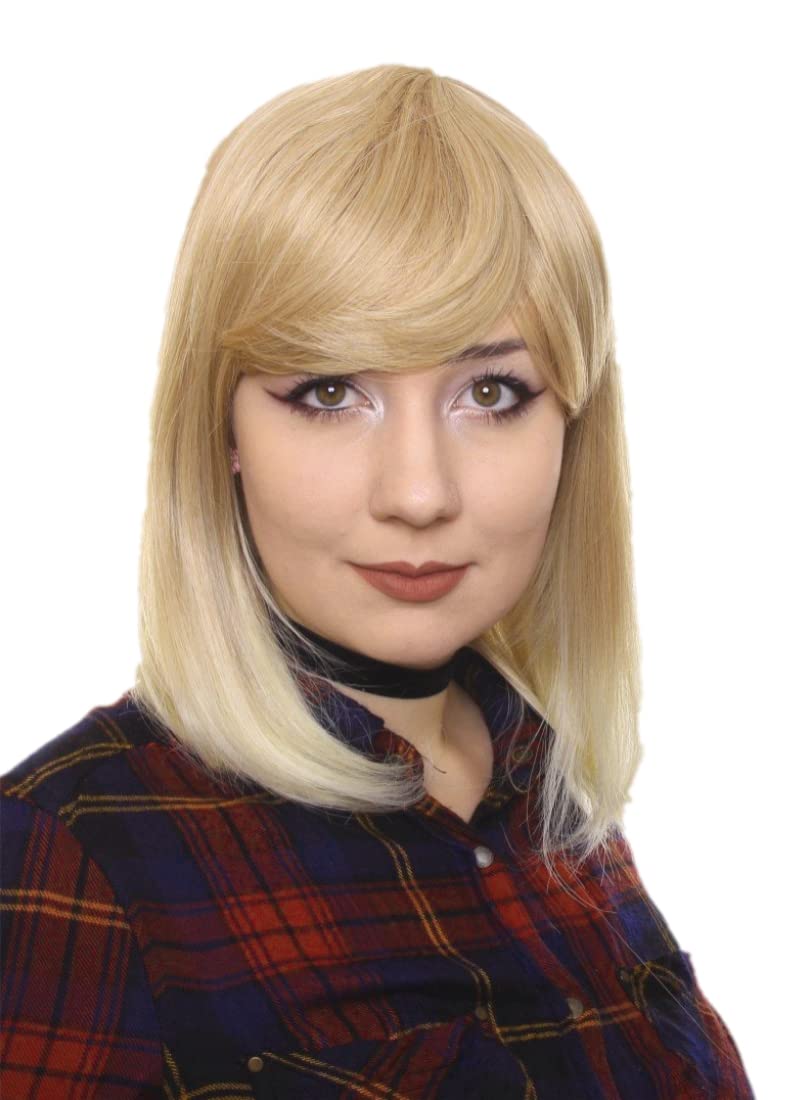 Prettyland Ombre Platinum Blonde Mid-Length Straight matt Natural static-free Wig Layered Cut Face-forming Effect C181