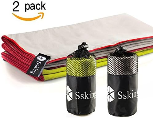 Quick Drying Microfiber Compact Sport Towel. 40"x20" For Exercise, Gym, Sport, Yoga, Travel, Camping, Hiking (2 packs) (Yellow&amp;Gray)