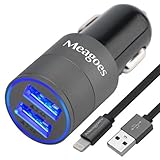 Meagoes Lightning to USB Car Charger Cable with Blue LED, 3.3 Feet - Space Gray