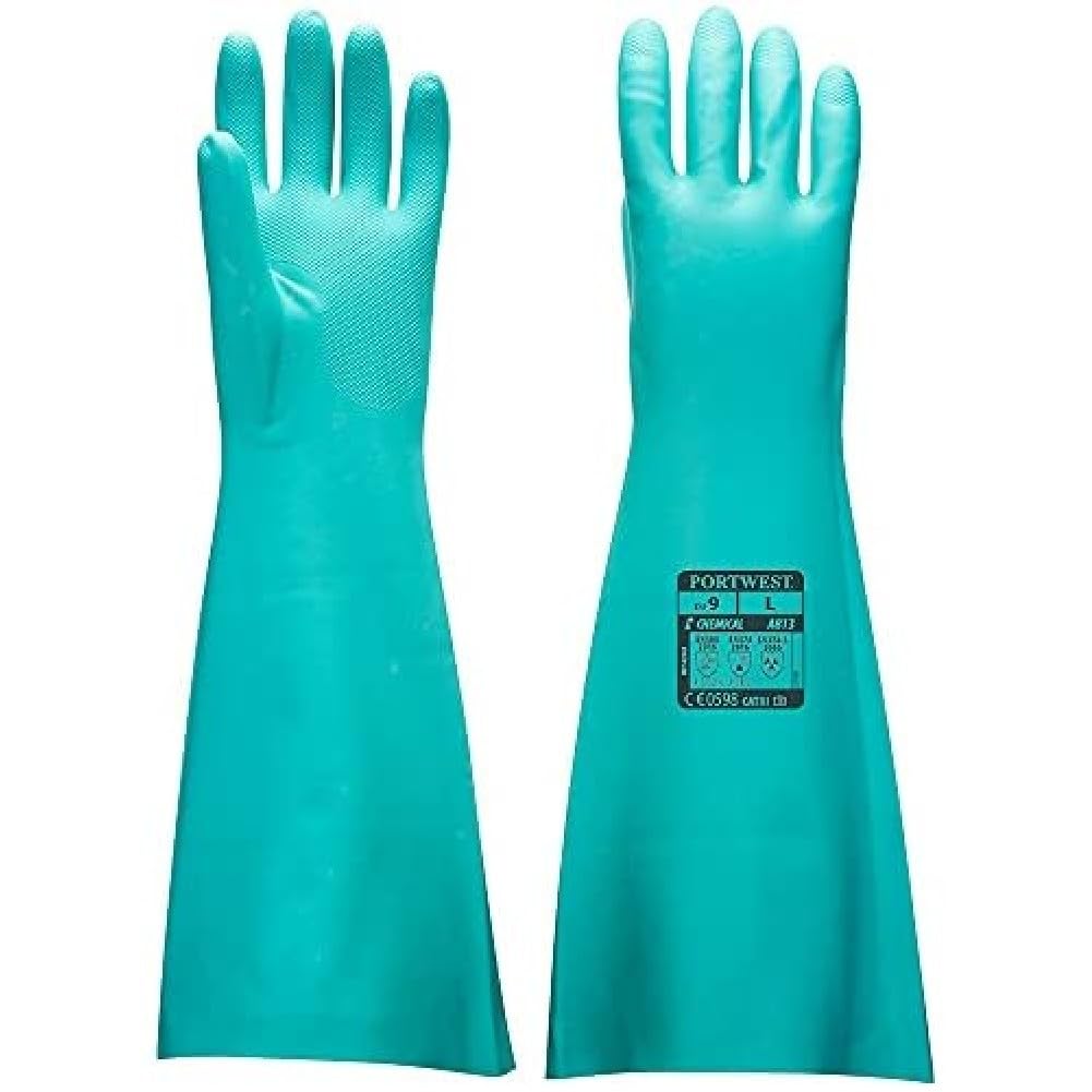 Portwest Extended Length Nitrile Gauntlet, Size: M, Colour: Green, A813GNRM