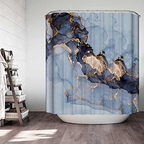 Domoku Blue Gold Marble Shower Curtain,Sky Blue Gold Modern Luxury
