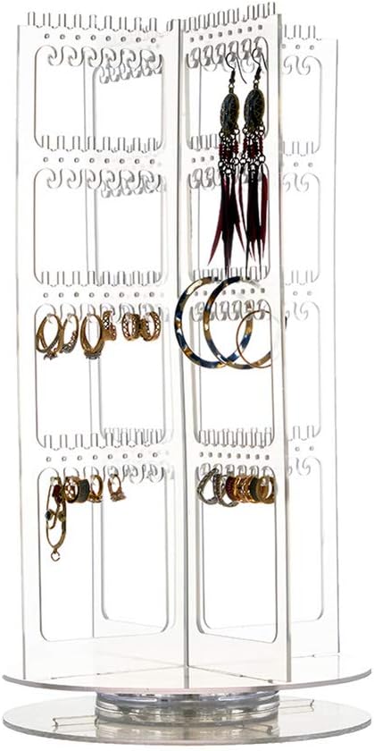 Acrylic Earring Stand Holder Rotating Necklace Stand Jewelry Display Stand Rack Ear Stud Holder Acrylic Jewelry Stand Holder Organizer with 2 Mirror for Earring Earring and Jewelry 368 Hanger (Clear)