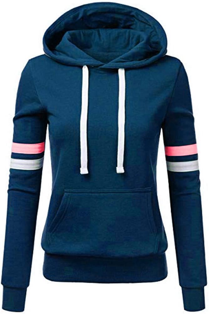 Womens Warm Stripe Hoodie Jacket Ladies Hooded Sweatshirt Autumn Winter Long Sleeve Blouse Casual Sport Workout Fitness Pullover Jumper Tops Outwear