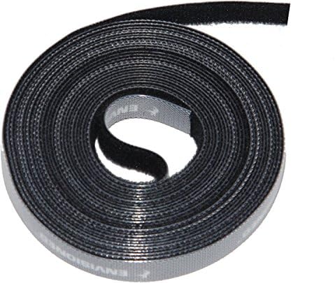 16ft x 1/2 inch Hook Loop Cable Ties Roll | ENVISIONED Multipurpose Fastening Reusable Straps | Cut-to-Length Self Gripping Fastener | Cable Management Tape (Black)