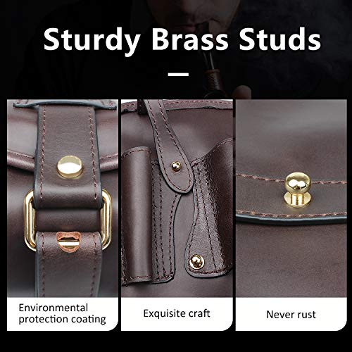 Traditional Brown Genuine Leather Tobacco Smoking Pipe Pouch Bag Organize Case Pipe Tool lighter Holder Pocket for 2 Pipe (black-brown)