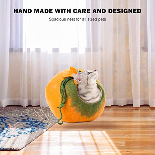 image for CO-Z Handcrafted Cat Cave Bed (Large), Felted from 100% Natural Wool, 