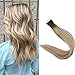 [Surprise] 16 Inch Balayage Tape In Hair Blonde Remy Human Hair Color 3 Dark Brown Roots Fading To 27 and 24 Light Blond Ombre Glue In Real Human Hair Extensions 50 Grams Per Package