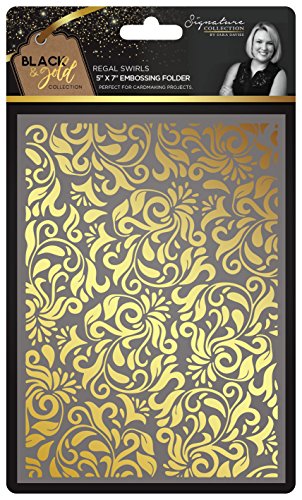 Crafter's Companion S-BG-EF-RGE Black/Gold-Embossing Folder-Regal Swirls Glitter Pens, White