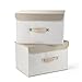 Storage Bins Set,MEE'LIFE Pack of 2 Foldable Storage Box Cube with Lids and Handles Fabric Storage Basket Bin Organizer Collapsible Drawers Containers for Nursery,Closet,Home,Bedroom(Cream Stripes)