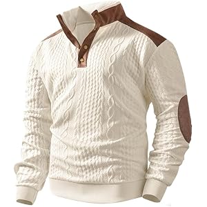 Mens Henley Corduroy Sweatshirt Casual Sweaters for Men Long Sleeve Casual Fashion Button Pullover