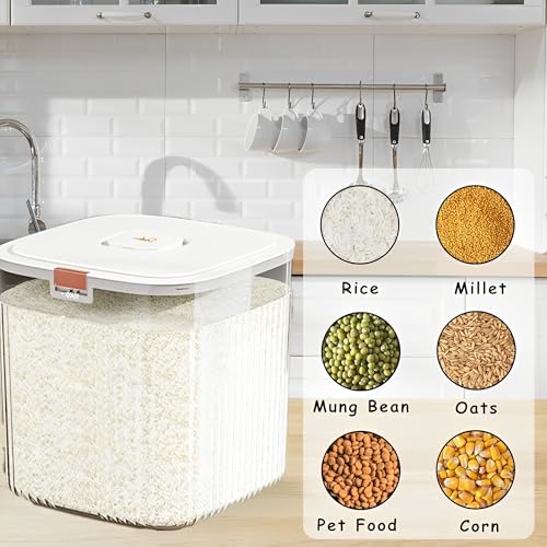 Beauenty Rice Storage Container,Large Food Storage Bin for Kitchen with Sealing Lid,Pet Food Dispenser,Versatile Pantry Organizer for Rice Grains Flour Cereal Pet Food (10kg)