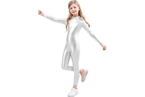 Genfirdom Girls Shiny Metallic Unitard Long Sleeve Leotard Turtleneck Kids Bodysuit for Costume Dance 3-12 Years
