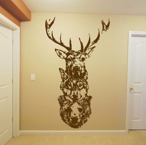 Wall Window Sticker Decal Totem Wolf Bear Deer Elk Animal Horns Country Hunting Hunter Boys Bedroom 1268b (35''x55'')