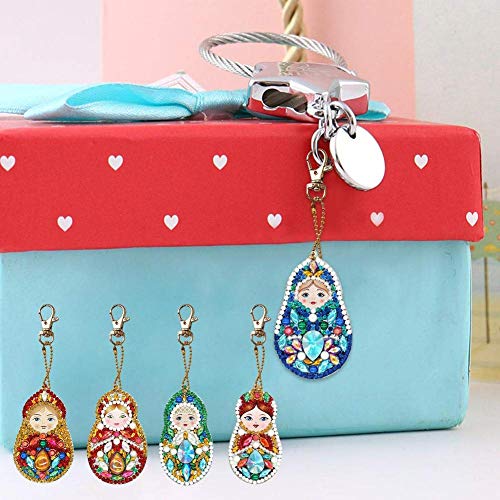 5D DIY Diamond Painting Keychain, 5 pcs Doll Shape, Mosaic Making Full Drill Special Shape Diamond Painting Kit for Bags, Smartphone Straps, 5 Pack - Thumbnail 2
