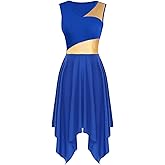 yrsZX Women's Praise Dance Overlays Dress Tunic Metallic Color Block Sleeveless Irregular Hem Worship Lyrical Dance Dress