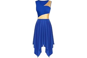 yrsZX Women's Praise Dance Overlays Dress Tunic Metallic Color Block Sleeveless Irregular Hem Worship Lyrical Dance Dress