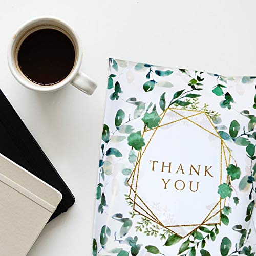 Pack It Chic - 10X13 (100 Pack) Geometric Leaves Pattern - Thank You Poly Mailer Envelope Plastic Custom Mailing & Shipping Bags - Self Seal (More Designs Available)