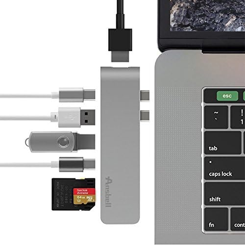 Ansbell USB C Hub Adapter with Card Readers,7- in-1 Type-C Pro Hub to USB 3.0 Ports,Type C Charging Port,Thunderbolt 3,4k HDMI USB-C For MacBook Pro 2016 2017 13” and 15”
