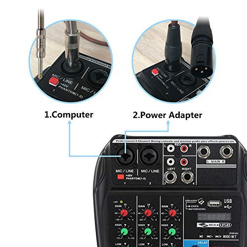 A4 4 Channels Audio Mixer Sound Mixing Console With Bluetooth USB