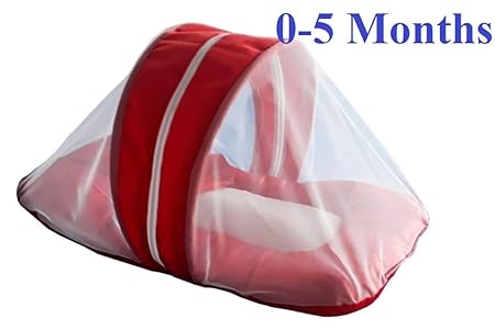 Nagar International Baby Polyester Fabric Luxury Cot Bedding Set with Mosquito Net (Red; 0-5 Months)