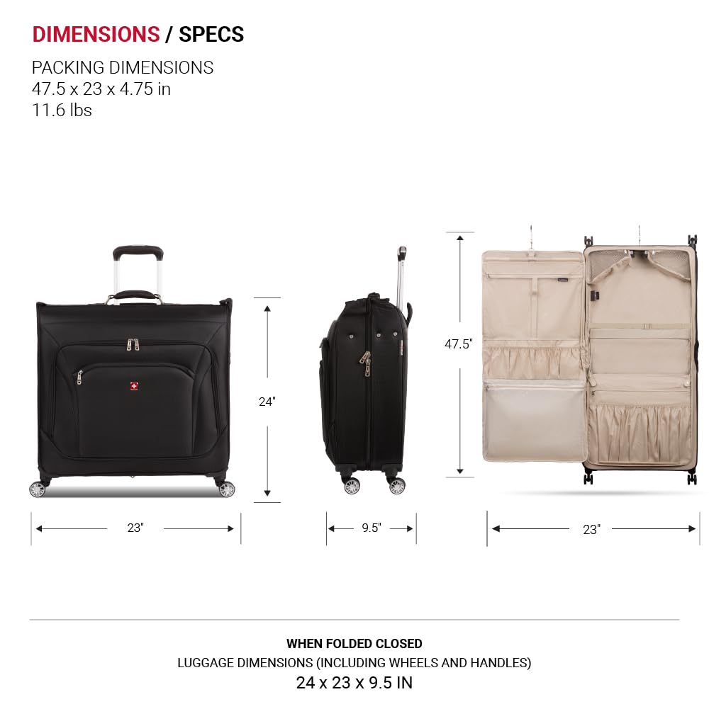 SwissGear 7895 Premium Rolling Garment Bag, Black, 24