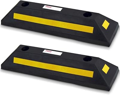 Pyle Car Wheel Stopper Blocks 2 Pack Heavy Duty Rubber Parking Curb Ramp