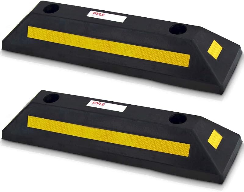 Pyle Car Wheel Stopper Blocks 2 Pack Heavy Duty Rubber Parking Curb Ramp