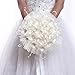 Enerhu Flower Bridal Bouquet Pearls Silk Lace Bouquet Romantic Beige Wedding Decor