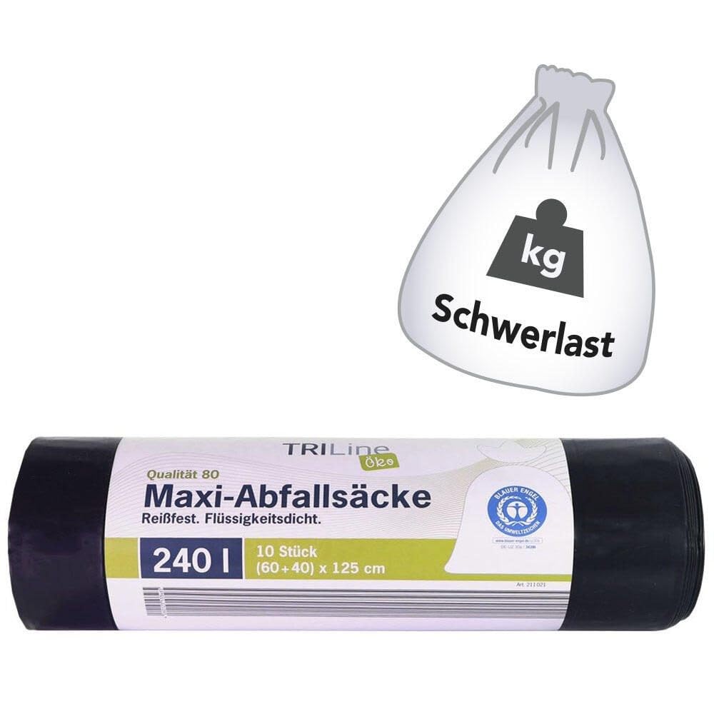 Triline Eco Refuse Sacks/Bin Liners 1000 L, Green/black, 240 l, extra reißfest - 60 mµ