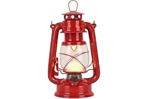 Fitsai Rechargeable Vintage Hurrican Lantern, Flame Light Metal Hanging Lantern with Switch Button, Battery Operated Lantern for Indoor or Outdoor Usage, Charging Cable and Battery Included (Red)