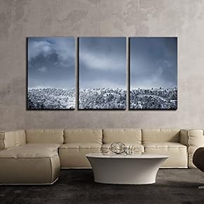 3 Piece Canvas Wall Art - Winter Landscape with Panorama of Mountain Covered by Snow - Modern Home Art Stretched and Framed Ready to Hang - 16"x24"x3 Panels