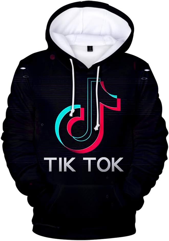 Unisex TIK Tok Hoodies 3D Printed Long Sleeve Sweatshirt Top Casual Hoody with Kanga Pocket