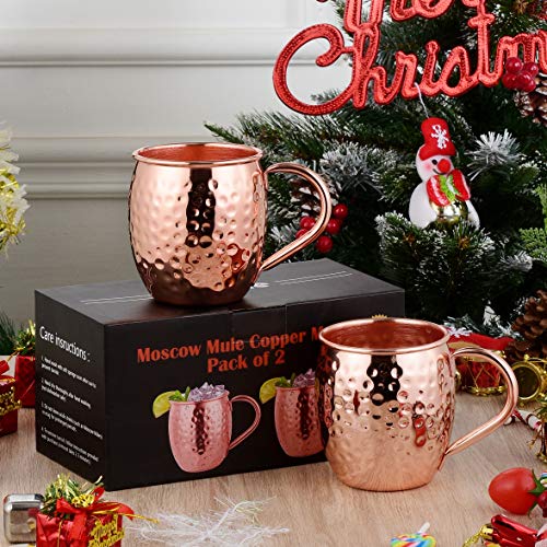 Velaze Moscow Mule Becher, 2er Set Kupferbecher, Mule Mug in Geschenkbox, 600mL Handgefertigt Trinkbecher, Doppelwandig… – Bild 8