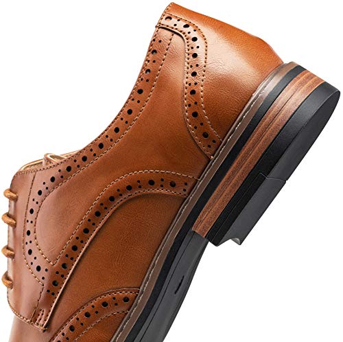 VEPOSE Men's Dress Shoes Classic Brogue Oxford Business Wingtip Shoes(10,Brown)