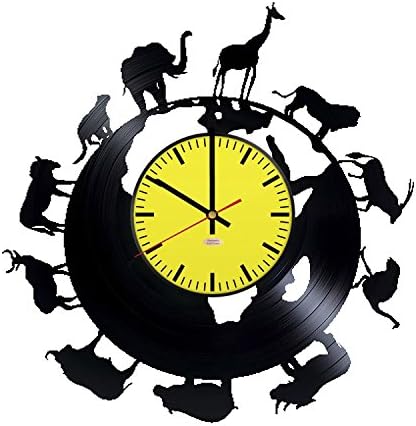 RomanticStuffStore African Animals Vinyl Record Wall Clock - Get Unique Garage or Office Room Wall Decor - Gift Ideas for Men and Women – Interior Vintage Unique Modern Art