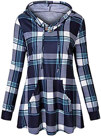 Morecome Women Plaid Hoodie Long Sleeve with Pocket Drawstring Pullover Top Sweatshirt S-2XL