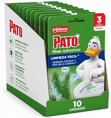 Tiras Adhesivas WC Pino, Limpia, Refresca y Perfuma el Inodoro, Frescor Intenso, Pack de 10 = 30 Tiras