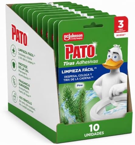 Tiras Adhesivas WC Pino, Limpia, Refresca y Perfuma el Inodoro, Frescor Intenso, Pack de 10 = 30 Tiras