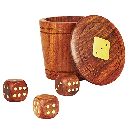 Fathers Day Gifts Handcrafted Wooden 5 Dice Box Holder Shaker Dice Roller Thrower Portable Dice Cup Five Dice Game Set Storage Case Decorative Brass Inlay Toys & Games Party Favor Gift Ideas