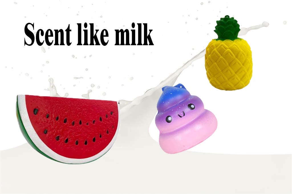 Squishies - Slow Rising Jumbo Squishies Pack，Squishies Toys for Boys/Girls/ and Scented Fruit Squishy Stress Relief Squeeze Soft Toys for Adults 5pcs.（Give Away 3 Small SQUISHIES，a Nice Greeting Card）