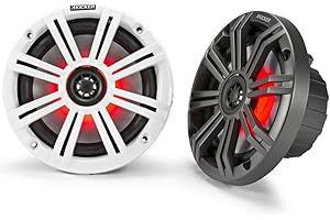 Kicker 45KM654L KM65 6.5-INCH (165mm) Marine COAXIAL Speakers with 3/4-INCH (20mm) TWEETERS, LED, 4-OHM, Charcoal and White G
