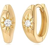 MYEARS Women Earrings Gold Huggie Hoop 14K Gold Plated Small Simple Hypoallergenic Everyday Jewelry - Lightning and Star