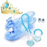 Princess Accessory Dress Up Set,Shoes Necklace Earrings and Tiara Set,Fashion Beauty Set for Girls (Blue)