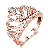 Haoze Rose Gold Princess Crown Tiara Design Cubic Zirconia Diamond Ring Wedding Engagement Ring for Women Girls