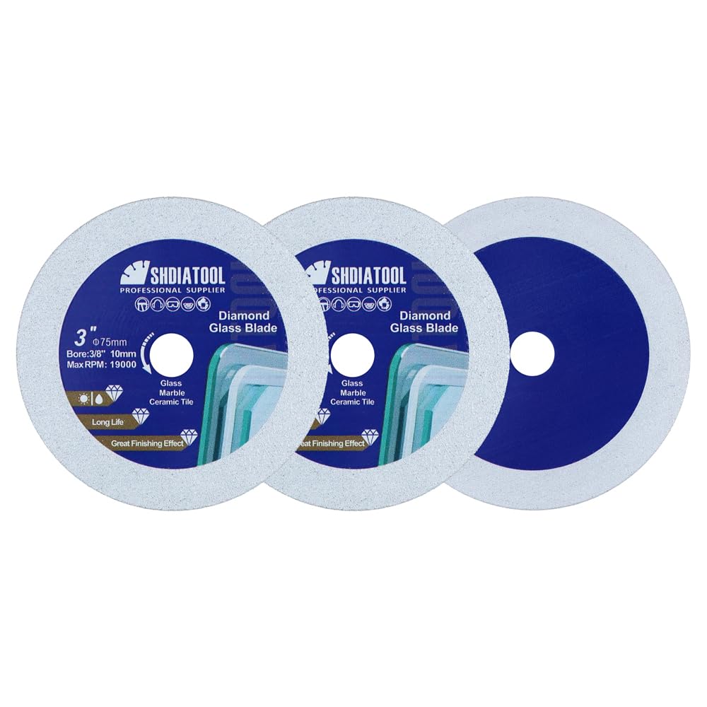 SHDIATOOL Diamond Glass Cutting Disc 75mm Saw Blade, Ultra-Thin Cut Off Wheel for Tile Ceramic Porcelaim Marble 75mm (3 of Pack)