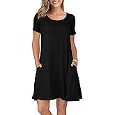 KORSIS Summer Women's Dress Casual T-Shirt Short Sleeve Dresses Swing Flowy Beach Vacation WORKSundress with Pockets