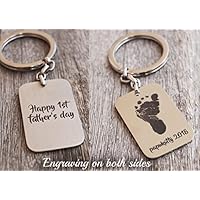 Personalized Keychain Baby Footprint Handprint New Dad Gift