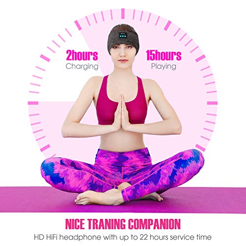 Sleep Headphones Bluetooth Headband, HiFi Wireless Bluetooth 5.0 Music Headband Elastic Sports Headband Headphones with Built-in Thin Headphones for Running Yoga Travel Side Sleepers (Grey)