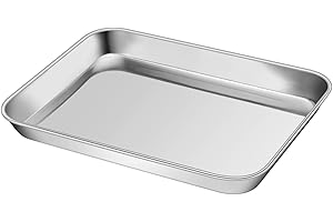 Mini Toaster Oven Tray Pan, P&P CHEF Stainless Steel Broiler Pan, Small Rectangle 9''x7''x1'', Non Toxic & Heavy Duty, Easy Clean & Dishwasher Safe